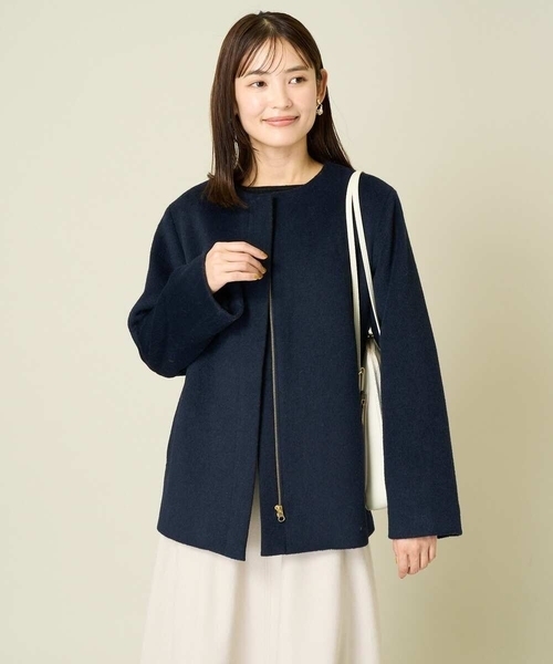 「a.v.v」 ノーカラーコート 40 ネイビー レディース_画像5