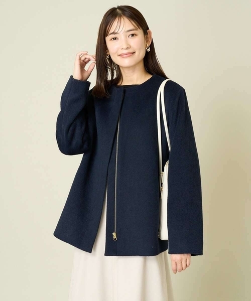 「a.v.v」 ノーカラーコート 40 ネイビー レディース_画像6