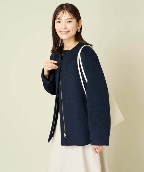 「a.v.v」 ノーカラーコート 40 ネイビー レディース_画像7
