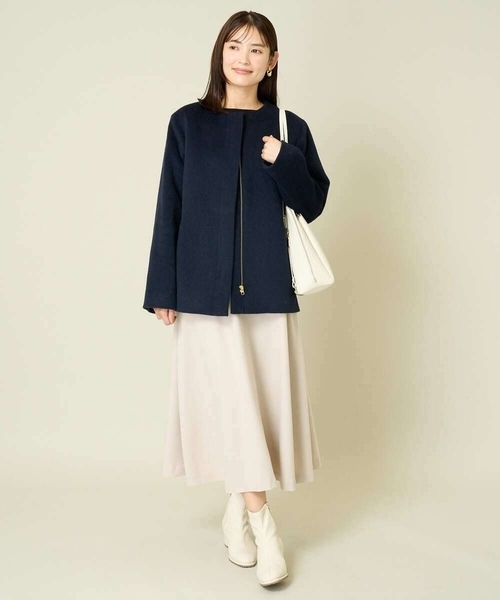 「a.v.v」 ノーカラーコート 40 ネイビー レディース_画像8