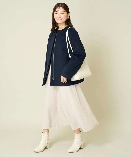 「a.v.v」 ノーカラーコート 40 ネイビー レディース_画像9