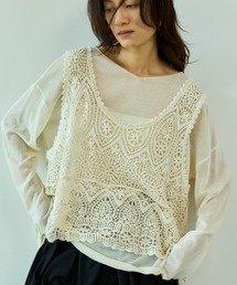 Libra Cue（リブラ キュー） ベスト ジレ かぎ編みレイヤードジレ