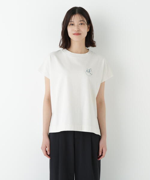 24ss　定価1.7万円　ヒューマンウーマン　綿麻半袖シャツ　ゆったり human woman（ヒューマンウーマン） tシャツ 半袖 サークルロゴT