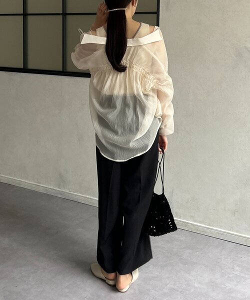 ブラウス シャツ ラメワッシャー袖シャーリングシアーシャツ レディース ラメワッシャー袖シャーリングシアーシャツ（シャツ/ブラウス