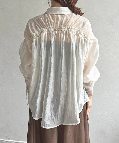ブラウス シャツ ラメワッシャー袖シャーリングシアーシャツ レディース Thevon ブラウス シャツ ラメワッシャー袖シャーリングシアー