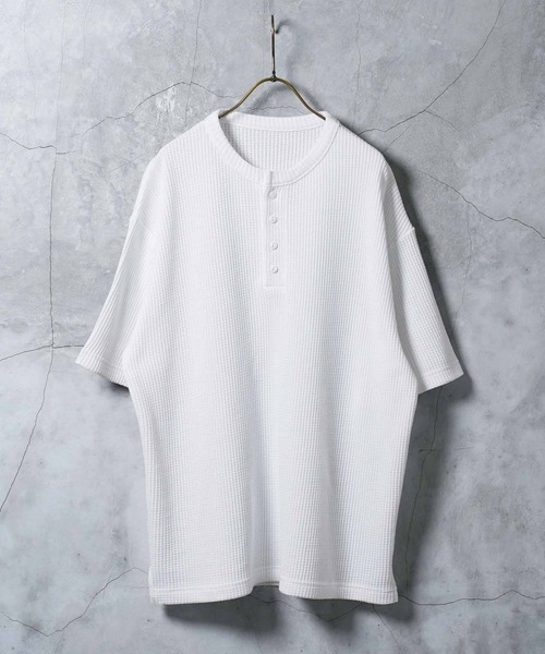 JIGGYS SHOP tシャツ ワッフルサーマル ヘンリーネック 半袖T