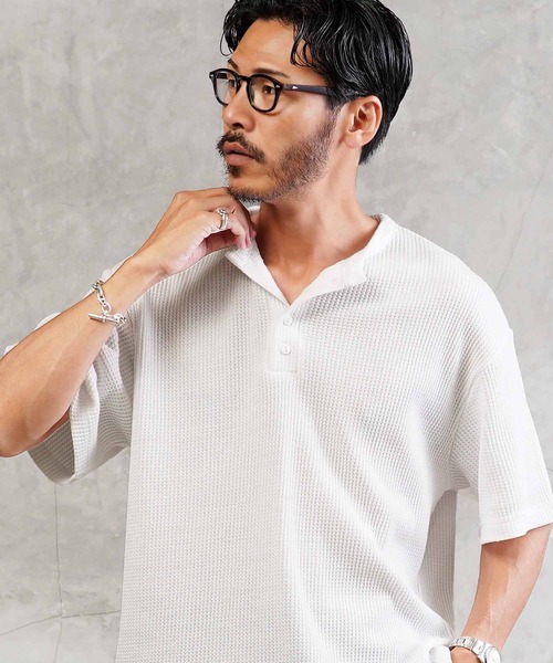 JIGGYS SHOP tシャツ ワッフルサーマル ヘンリーネック 半袖T