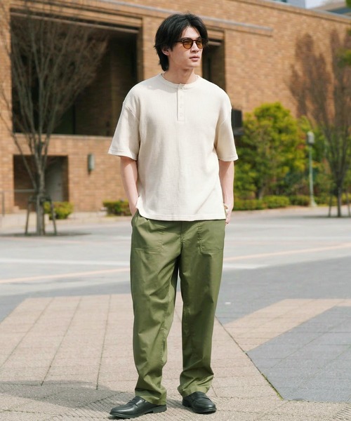 LGB 希少 ワッフル Ｔシャツ カーキ カットソー S セール】 【洗える】ワッフルロングスリーブTシャツ （カットソー