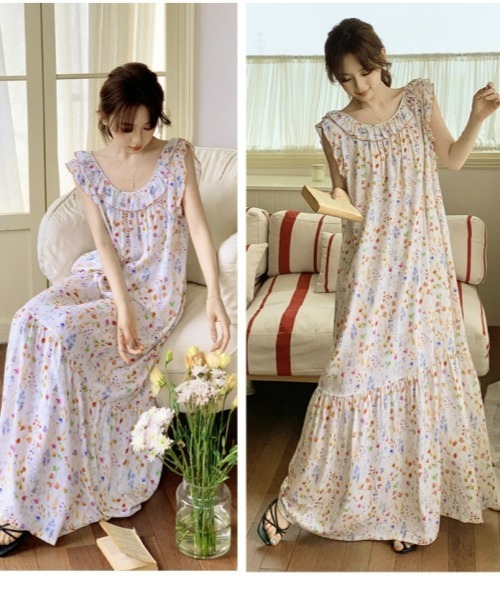 ローレン luren 花柄 ワンピース シャツ ロング ノースリーブ gossip!ロサンゼルス ワンピース レトロガーリー花柄フリル