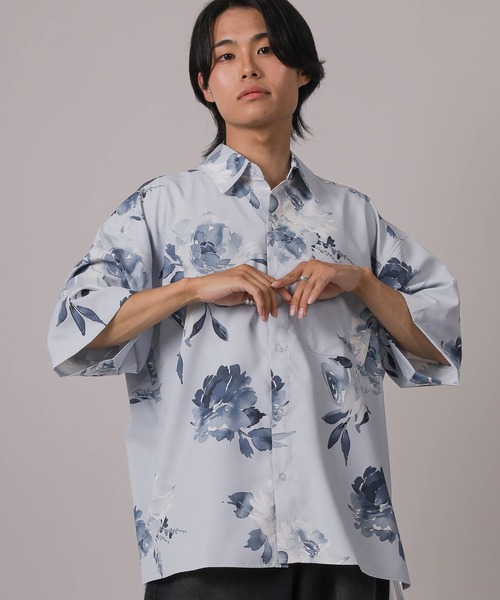 シャツ 「93-1」無地＆総柄 オーバーサイズ ドレープ 半袖シャツ