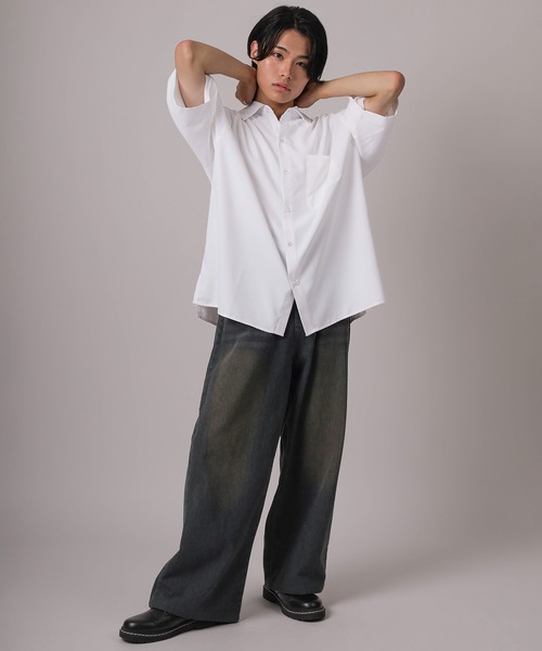 シャツ 「93-1」無地＆総柄 オーバーサイズ ドレープ 半袖シャツ