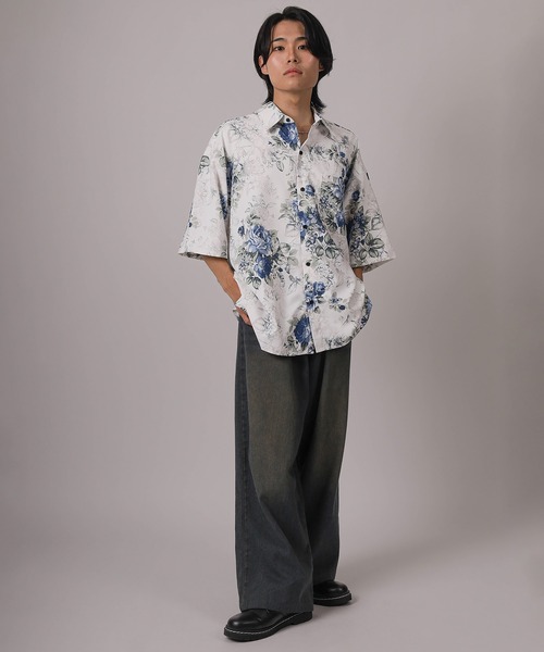 シャツ 「93-1」無地＆総柄 オーバーサイズ ドレープ 半袖シャツ