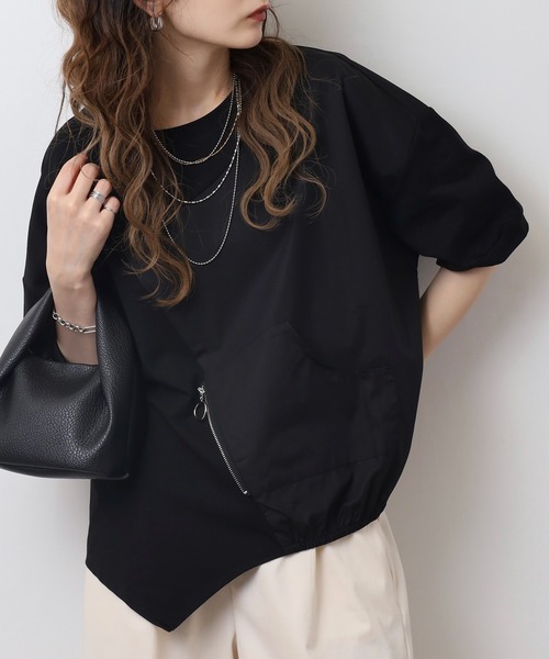tシャツ A.N.L アシメ切り替え半袖カットソー レディース