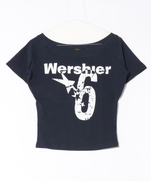 オフショルダー星柄Tシャツ　レース付き　y2k 韓国　m オフショルダー Tシャツ クロスネックレス付き オープン