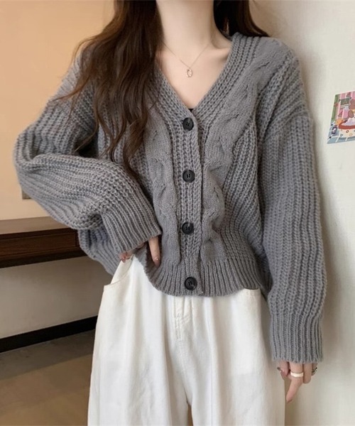 BAFY ローゲージ　ケーブルニット チャコールグレー カーディガン Lace Ladies（レースレディース） カーディガン ローゲージ ケーブル柄