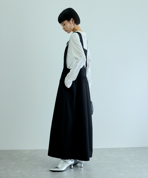ADAM ET ROPE FEMME Aライン　ワンピース　ブラック アダム エ ロペ ADAM ET ROPE' 【WEB限定】ディープネックA