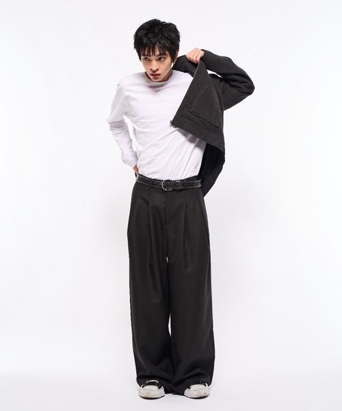 パンツ 2tuck black linen slacks pants 2tuck wide slacks pants / black（2タックワイドスラックス