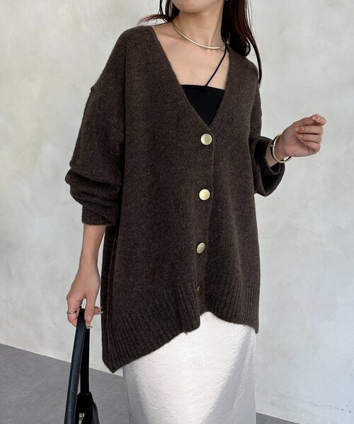 GOLDEN  ニットカーディガン Thevon カーディガン ヤクライクGOLDボタンVネックカーディガン