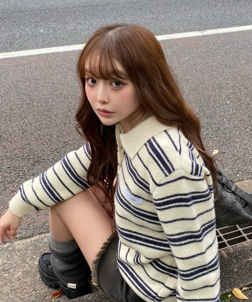 Ray Cassin（レイカズン） ニット セーター ボーダーポロ襟ニット