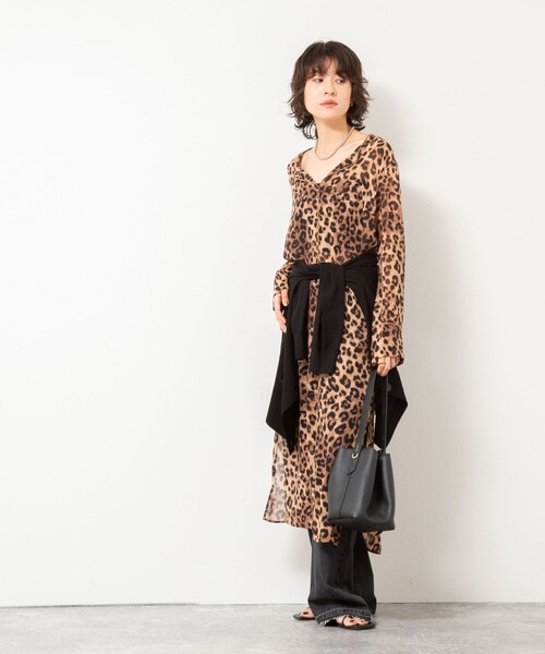 Rie Miller ヒョウ柄 ロングワンピース Rie Miller（リエミラー） ワンピース カフタンシフォンワンピース