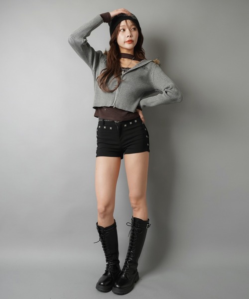 SPINNS（スピンズ） パンツ ハトメスタッズがアクセントストレッチ