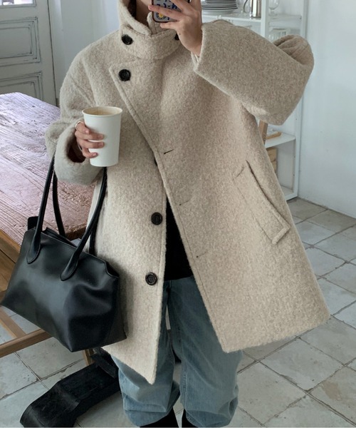 LUCPY コート アウター スタンドカラーボアコート レディース