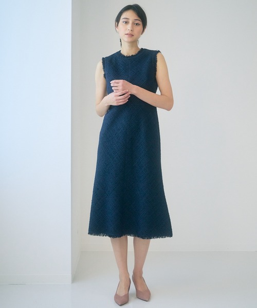 最終お値下げANAYIアナイ今季ノースリーブひざ丈ワンピース36サイズ ANAYI（アナイ） ノースリーブワンピース 36 ネイビー レディース