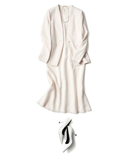 アナイ ニットワンピース かぎ編み レース ノースリーブ 襟付き 白 36 ANAYI（アナイ） ノースリーブワンピース 36 ネイビー レディース