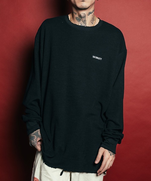 【BLACK】Damaged waffle tee Subciety（サブサエティ） tシャツ Damaged waffle tee メンズ