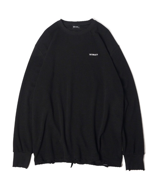 【BLACK】Damaged waffle tee Subciety（サブサエティ） tシャツ Damaged waffle tee メンズ