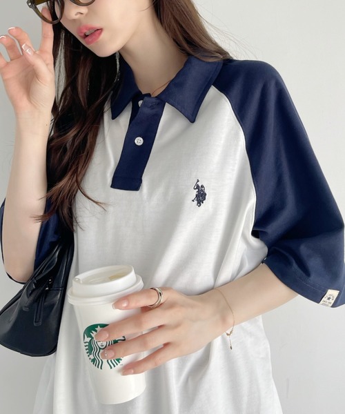 「U.S. POLO ASSN.」 半袖ポロシャツ S ベージュ レディース_画像2