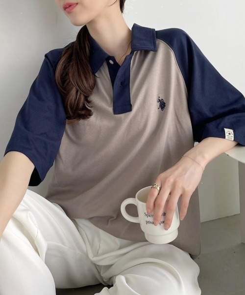 「U.S. POLO ASSN.」 半袖ポロシャツ S ベージュ レディース_画像7