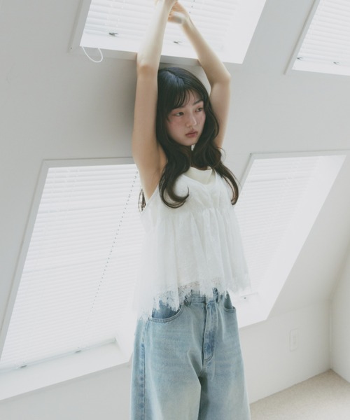 Freesia キャミソール バックリボンレースキャミソールビスチェ