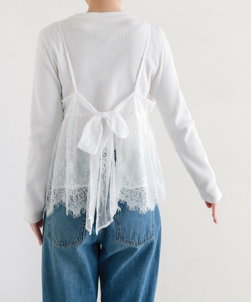 Freesia キャミソール バックリボンレースキャミソールビスチェ