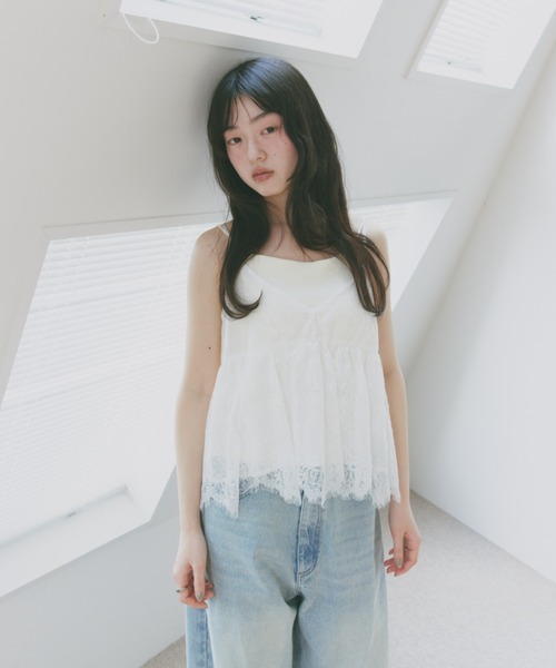 Freesia キャミソール バックリボンレースキャミソールビスチェ