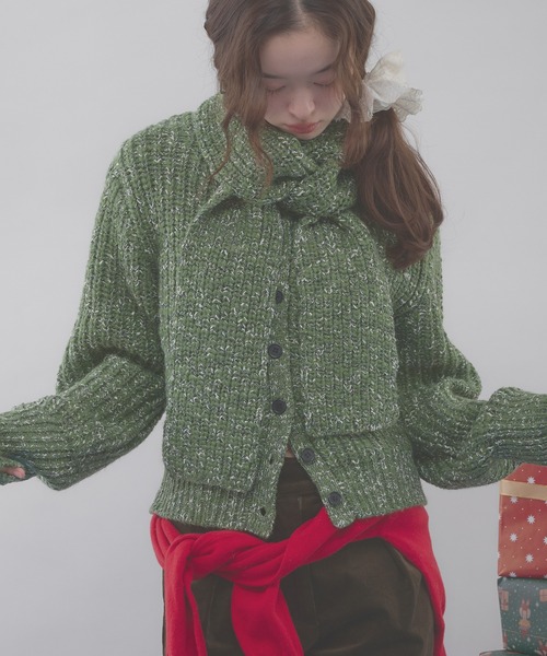 viavanda マフラーニットカーディガン 2WAY HOODED MUFFLER KNIT / KHAKI – VIAVANDA