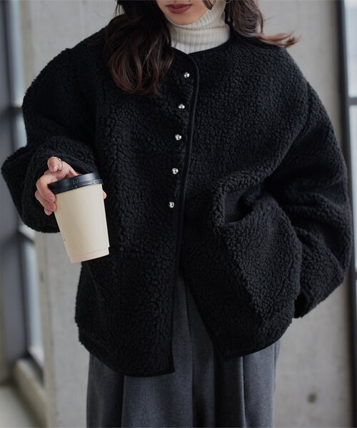 大人気完売品☆Cen. パイピングコート☆ノーカラージャケット☆ブラック☆日本製 大人気完売品☆Cen. パイピングコート☆ノーカラージャケット