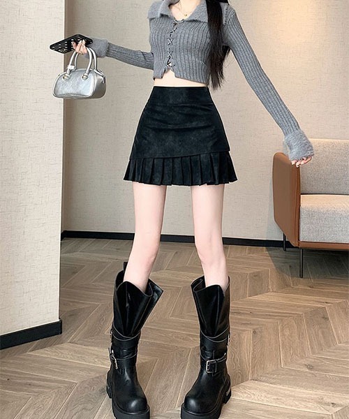 gossip!ロサンゼルス スカート レイヤリングスエードプリーツ ハイ