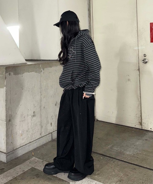 ワイドパンツ スラックス グリッター加工スラックス メンズ レディース