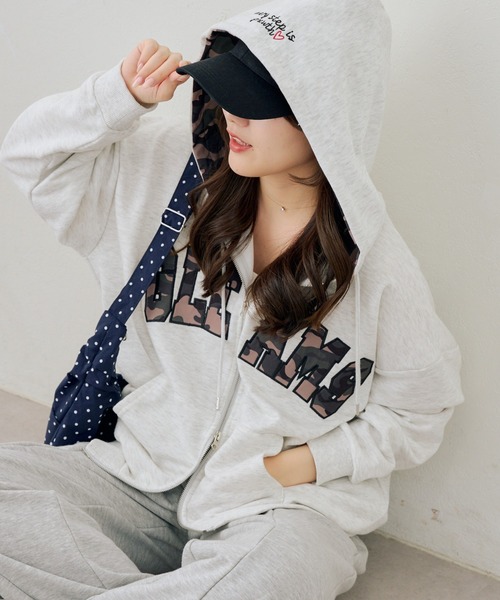 ANOTHER BRANCH OLIVE des OLIVE パーカー 配色BIGロゴZIP