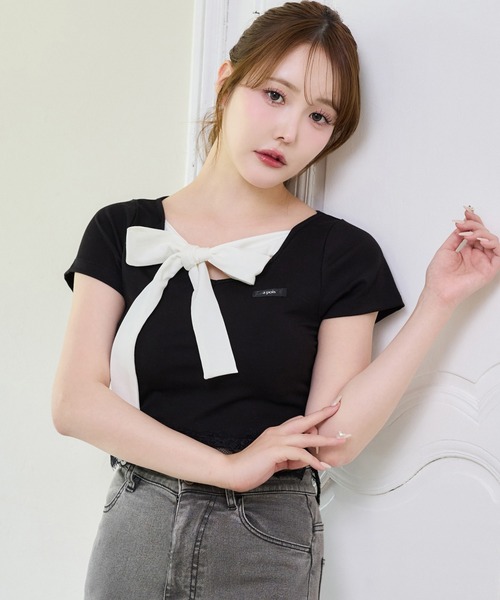 tシャツ 「Lace Collection」リボンテレコTee レディースの画像