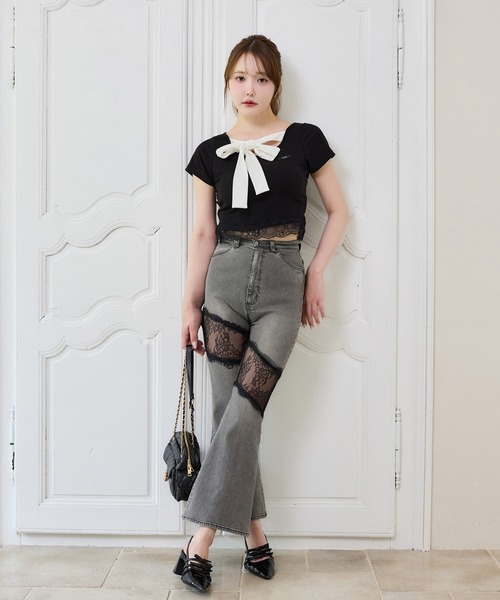 tシャツ 「Lace Collection」リボンテレコTee レディースの画像