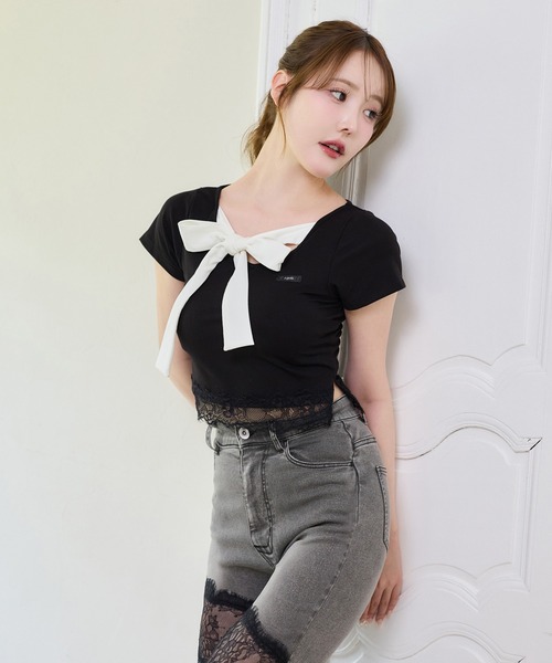 tシャツ 「Lace Collection」リボンテレコTee レディースの画像