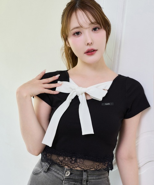 tシャツ 「Lace Collection」リボンテレコTee レディースの画像
