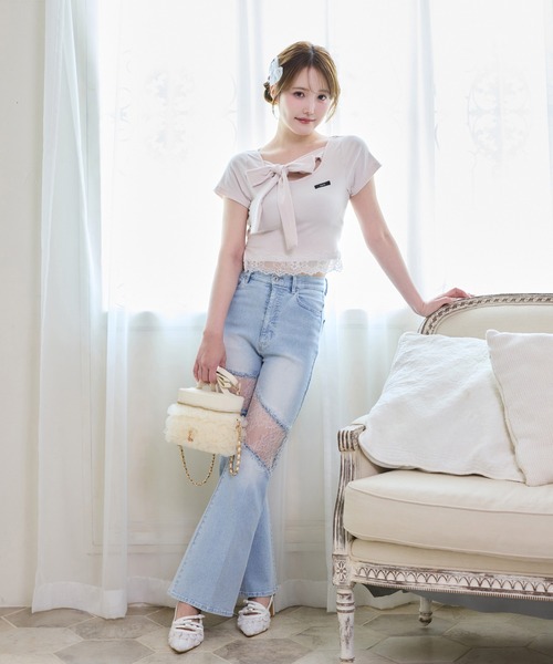 tシャツ 「Lace Collection」リボンテレコTee レディースの画像