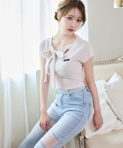tシャツ 「Lace Collection」リボンテレコTee レディースの画像