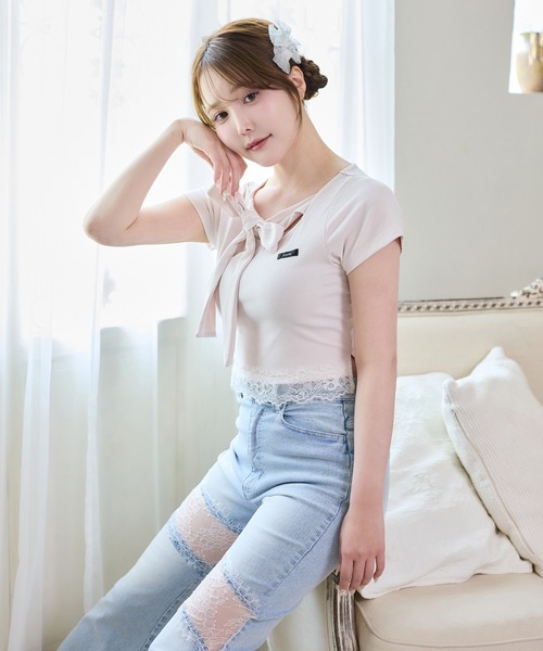 tシャツ 「Lace Collection」リボンテレコTee レディースの画像