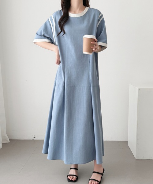 「ABITOKYO」 半袖ワンピース M ブルーグレー レディース_画像4