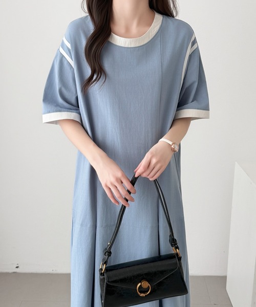 「ABITOKYO」 半袖ワンピース M ブルーグレー レディース_画像6