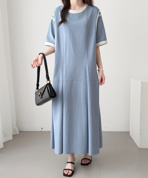 「ABITOKYO」 半袖ワンピース M ブルーグレー レディース_画像8